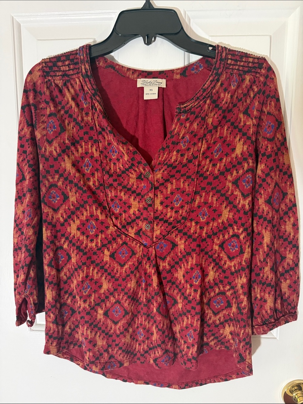 Lucky Brand Ikat 3/4 sleeve tunic top XS